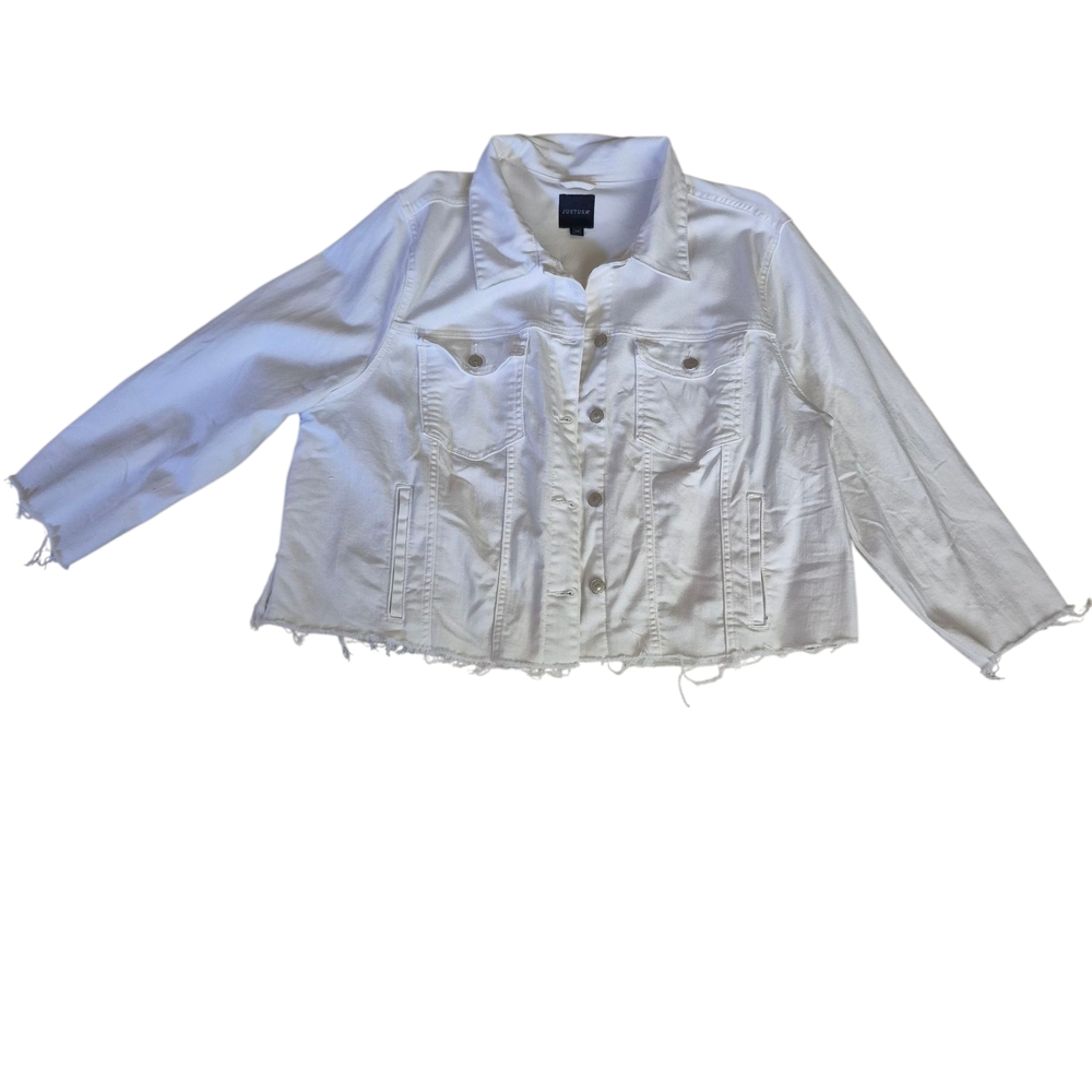 Upcycled Just USA White Jean Jacket with Lion Graphic Size 2x - Picture 9 of 9